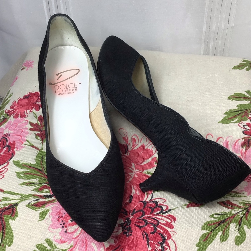 VTG Dolce by Pierre Black Duponie Kitten Heels Sz.9.5 - Picture 1 of 13